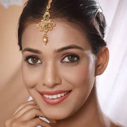 Jazz and Sizzle Gold-Plated Stones-Studded Temple Maang Tikka image 3