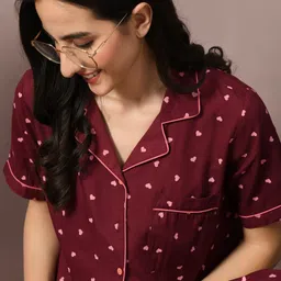 dreambe Women Night Suit Set Maroon Printed image 4