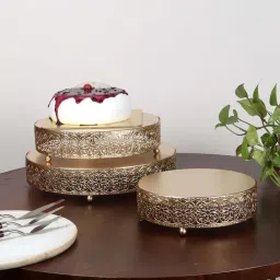 amaya decors Round Etching Flower Buffet Riser Set of 3 image 1
