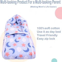 nonibud Baby Cotton Sleeping Bed Cum Carrying Nest Bag with Storage Bag # SkyBlue Moon Sleeping Bag image 3