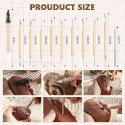 artistery Wooden Handle Clay Ceramic Pottery Sculpting Tools 11 PCS Engraving Set image 4