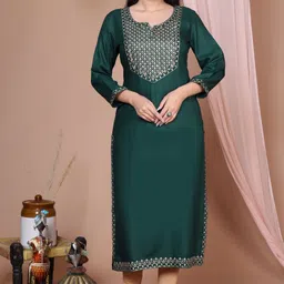 his&her Women Embroidered Viscose Rayon Straight Kurta image 3