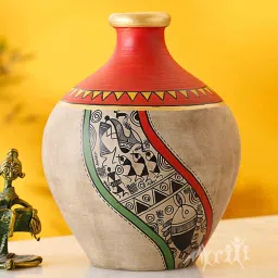 aakriti art creations Warli Earthen Irvin Floor Vase image 1