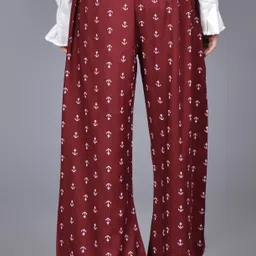 palazzo designs Pack of 2 Women Relaxed Maroon, Grey Viscose Rayon Trousers image 2