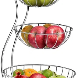winstar 3-Tier SS Fruit bowl for Countertop | Vegetable Basket (Chrome Finish) Stainless Steel Fruit & Vegetable Basket-picture-25
