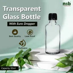 nsb herbals Clear Glass Bottle + Euro Dropper for DIY Perfume, Serum, Oils, Multipurpose Use 50 ml Bottle image 4