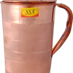 shivshakti arts Silver Touch Design Classic Pure Copper Jug / Pitcher With 4 Glasses & Brass Top Drinkware Set - ( Volume - 1.8 Liter ) - 5 Pieces Set Jug Glass Set image 2