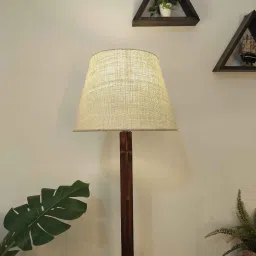 symplify Claude Wooden Shelf Floor Lamp with Wooden Shade & Brown Base image 4