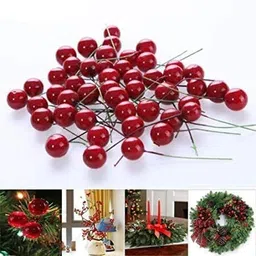 evacreations Decorative Christmas Berry Picks, Red and Gold Artificial Hanging Ornaments Pack of 50 image 2