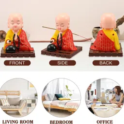 aakriti Solar Buddha Moving Head, Hand for Health Wealth, Prosperity Buddha Monk Statue Decorative Showpiece - 12 cm image 4