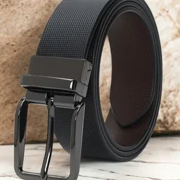 crusset Men Formal Black Genuine Leather Reversible Belt image 1