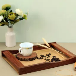 unravel india Handcrafted Brown Mango Wood Serving Tray image 1