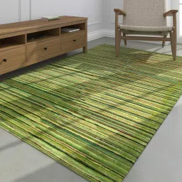 jaipur rugs Green Stripes Wool & Viscose 6 ft x 9 ft Hand Tufted Carpet image 1