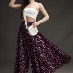 growmore creation Women Flared Purple Viscose Rayon Trousers image 1