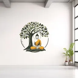 creativeedge 64 cm Buddha sitting under a tree Self Adhesive Sticker image 3