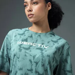 technosport Women Self Design Round Neck Polyester Green T-Shirt image 5