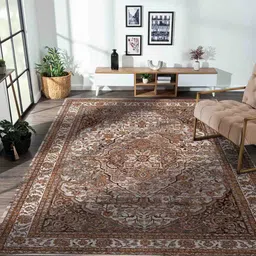 Beige Traditional Polyester 59x32 Inches Machine Made Floor Runner By Obsessions image 1