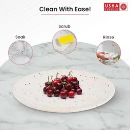 usha shriram 10Inch Ceramic Dinner Plate with Dots(4Pcs-White)|Refrigerator Safe|Stain Proof Dinner Plate image 3
