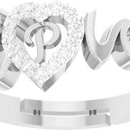 kanak jewels Love Collection letter P American Diamond Adjustable Valentine Heart Silver Initial for Women Girls Girlfriend Men Boys Couples Lovers Design Silver plated Ring Brass Cubic Zirconia Silver Plated Ring image 2