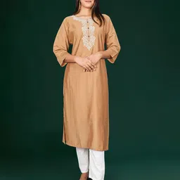 Abhilasha Women Embroidered Modal Chanderi Kurta image 1