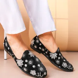 Solid Ethnic Slip-On Mojaris TPR Sole |Floral Prints & Embroidery Mojaris For Men-image-21