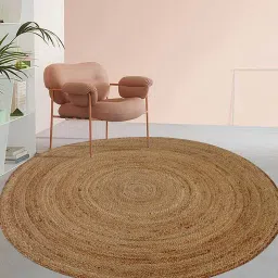 mric Beige Solid Jute 4 ft x 4 ft Hand Woven Round Carpet image 1