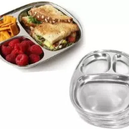 ekin Stainless Steel 3 in 1 Pav Bhaji Plate/Thali | Three Compartment Plate Sectioned Plate image 2