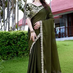 k 5 fashion Embroidered Bollywood Chiffon Saree image 3