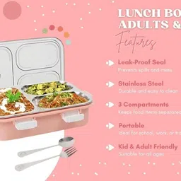 colorbee Stainless Steel Lunch Box with 3 Leakproof Compartments and Quick-Flip Lids 3 Containers Lunch Box image 4