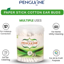 penguine Cotton Ear Buds/Cotton Swabs with Paper Stem (100 Sticks - Pack of 1) image 3