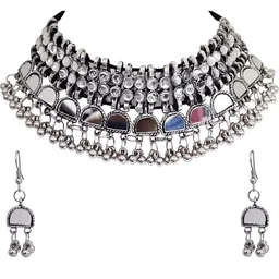 Oxidized Heaven Sterling Silver Silver Plated Oxidized Necklace With Earrings-picture-46