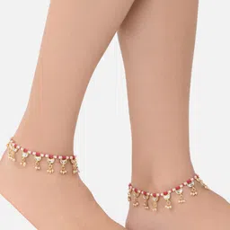 Zaveri Pearls Set Of 2 Gold-Plated Kundan-Studded & Crystal Beaded Anklets image 1