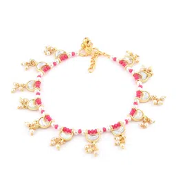 Zaveri Pearls Set Of 2 Gold-Plated Kundan-Studded & Crystal Beaded Anklets image 4