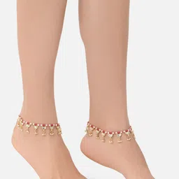 Zaveri Pearls Set Of 2 Gold-Plated Kundan-Studded & Crystal Beaded Anklets image 5