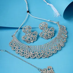Sukkhi Rhodium-Plated AD-Studded Jewellery Set With Maangtikka image 1