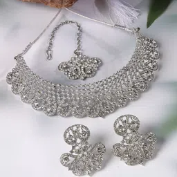 Sukkhi Rhodium-Plated AD-Studded Jewellery Set With Maangtikka image 2