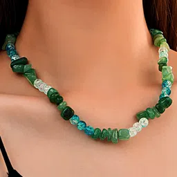 Yellow Chimes Green & Blue Bohemian Beaded Choker Necklace-picture-33