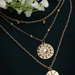 VOGUE PANASH Gold-Toned & White Brass Gold-Plated Layered Necklace-image-3