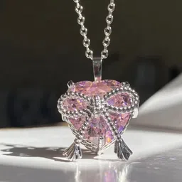 SALTY Stainless Steel Artificial Stones Studded Heart & Bow Necklace image 2