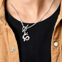 The Bro Code Men Silver-Plated Cubic Zirconia Dragon Charm Necklace-picture-55