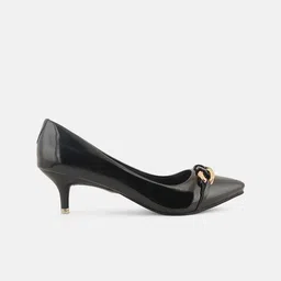 Mast & Harbour Black Pointed Toe Kitten Heeled Pumps image 4