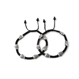 VIRAASI Pack Of 2 Silver Toned & Black Beaded Designed Adjustable Anklet image 2