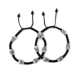 VIRAASI Pack Of 2 Silver Toned & Black Beaded Designed Adjustable Anklet image 4