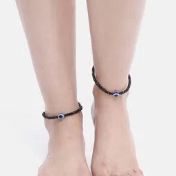 Aadvik Designs Women Silver-Plated Evil Eye Beaded Set of 2 Anklets-picture-51