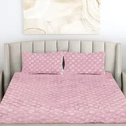 fabinaliv Pink Geometric 300 TC Woollen Fitted Double Bedsheet with 2 Pillow Covers-picture-13