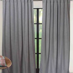 zeba Grey Cotton Solid 7Ft Blackout Loop Top 1 Pc Door Curtain-picture-30