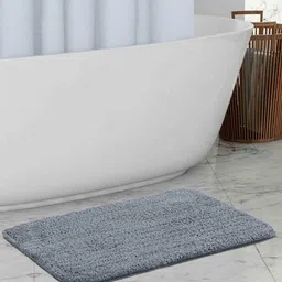 Grey Solid 100% Polyester 23.6x15.7 Inches AntiSkid Bath Mat by Obsessions image 1