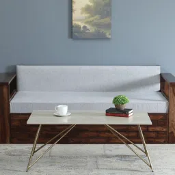 casacraft from pepperfry Galliano Metal Coffee Table In White & Matte Gold Finish With Travertine Top image 1