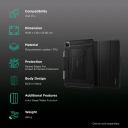 Spigen Rugged Armor Pro Polyurethane Leather, TPU Flip Cover for Apple iPad Pro (Built-in Kickstand, Black) image 2
