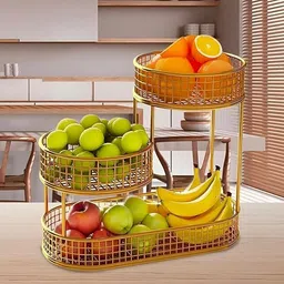 namra export 3-Tier Gold Metal Fruit & Vegetable Basket Stand Iron Fruit & Vegetable Basket-picture-10